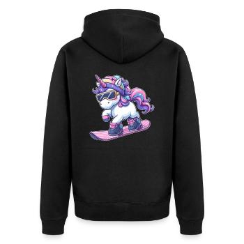 Unicorn Snowboard Winter Magic - Unisex Premium Organic Zip Hoodie - black - Back - Nico (187cm)