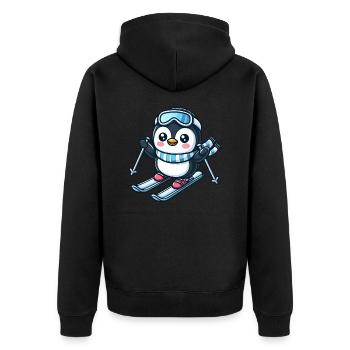 Pinguin Skifahrer Wintersport Abenteuer - Unisex Premium Bio Zip Hoodie - Schwarz - Hinten - Nico (187cm)