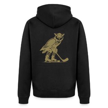 Eule Eishockey Nachtsport Design - Unisex Premium Bio Zip Hoodie - Schwarz - Hinten - Nico (187cm)