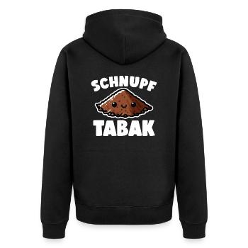 Schnupftabak Priis Schnupftabak Dose - Unisex Premium Bio Zip Hoodie - Schwarz - Hinten - Nico (187cm)