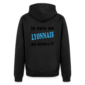 LYON - Unisex Premium Bio Zip Hoodie - Schwarz - Hinten - Nico (187cm)