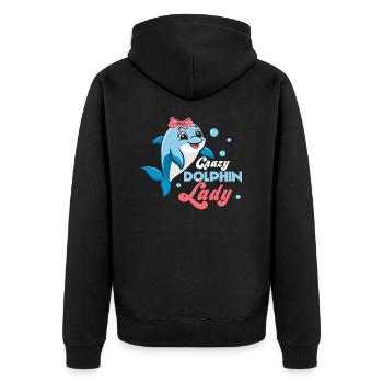 Crazy Dolphin Lady Beach Vacation Marine Biology - Unisex Premium Organic Zip Hoodie - black - Back - Nico (187cm)