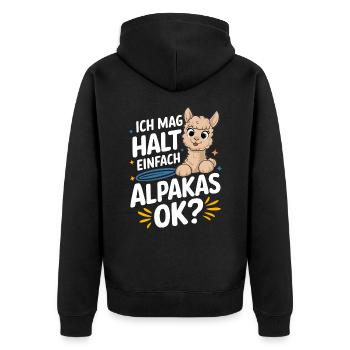 Alpaca llama alpacas animal - Unisex Premium Organic Zip Hoodie - black - Back - Nico (187cm)