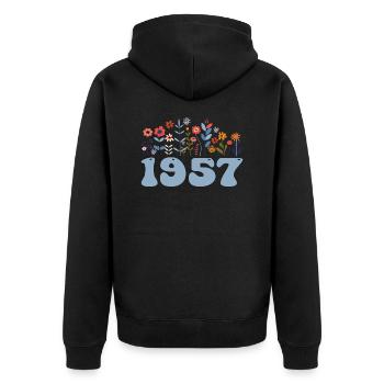 1957 Blumenmuster 1957 Blumen-thema Blumen 1957 - Unisex Premium Bio Zip Hoodie - Schwarz - Hinten - Nico (187cm)