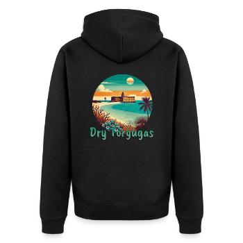 Dry Tortugas Florida Strand Festung - Unisex Premium Bio Zip Hoodie - Schwarz - Hinten - Nico (187cm)