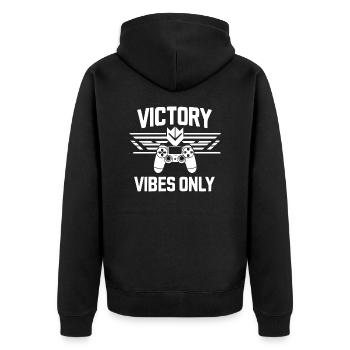 Vibrations de victoire uniquement - Veste à capuche bio Premium Unisexe - noir - Dos - Nico (187cm)