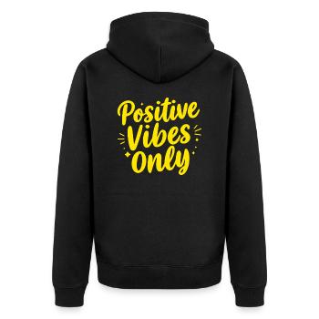 Positive Vibes Nur positive Vibes - Unisex Premium Bio Zip Hoodie - Schwarz - Hinten - Nico (187cm)