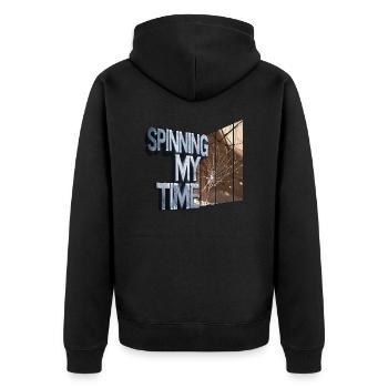 Ich drehe meine Zeit - Unisex Premium Bio Zip Hoodie - Schwarz - Hinten - Nico (187cm)