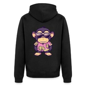 Affe Comic Lustig Sommer - Unisex Premium Bio Zip Hoodie - Schwarz - Hinten - Nico (187cm)