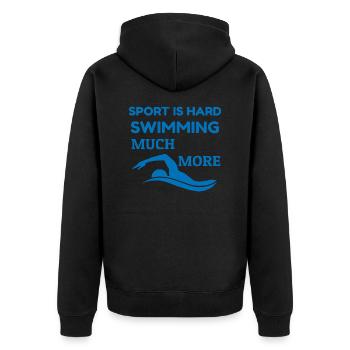 Engagierter Schwimmer - Sport ist schwer Zitat - Unisex Premium Bio Zip Hoodie - Schwarz - Hinten - Nico (187cm)