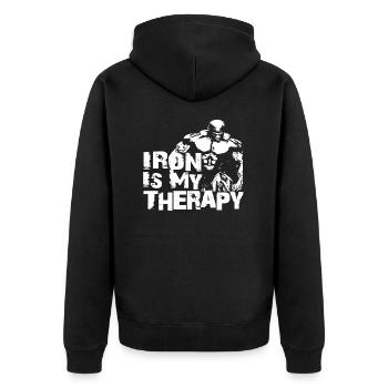 Iron is my therapy - Unisex Premium Organic Zip Hoodie - black - Back - Nico (187cm)
