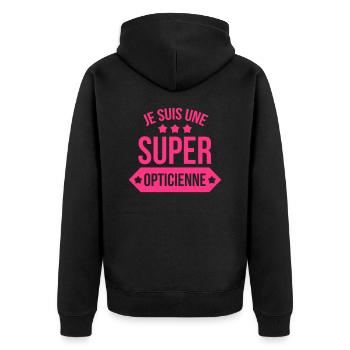 Je suis une Super Opticienne - Unisex Premium Bio Zip Hoodie - Schwarz - Hinten - Nico (187cm)