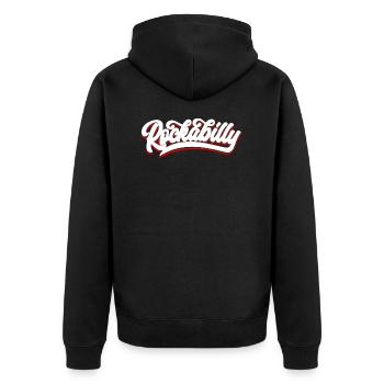 Rockabilly Schrift Text - Unisex Premium Bio Zip Hoodie - Schwarz - Hinten - Nico (187cm)