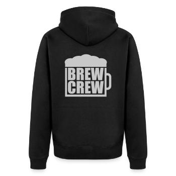 Spruch Bierglas Brew Crew - Unisex Premium Bio Zip Hoodie - Schwarz - Hinten - Nico (187cm)