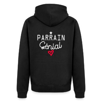 parrain génial / cadeau humour parrain - Veste à capuche bio Premium Unisexe - noir - Dos - Nico (187cm)