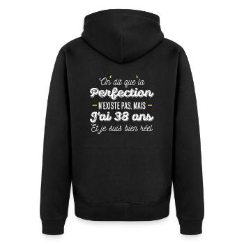 38 ans de perfection / cadeau anniversaire 38 ans - Veste à capuche bio Premium Unisexe - noir - Dos - Nico (187cm)