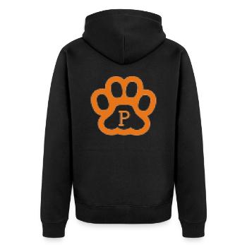 Poekat Merch l NUR NEUES LOGO - Unisex Premium Bio Zip Hoodie - Schwarz - Hinten - Nico (187cm)