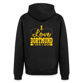 I Love Dortmund: Dortmund Fan-Ich bin Dormund Fan - Unisex Premium Bio Zip Hoodie - Schwarz - Hinten - Nico (187cm)