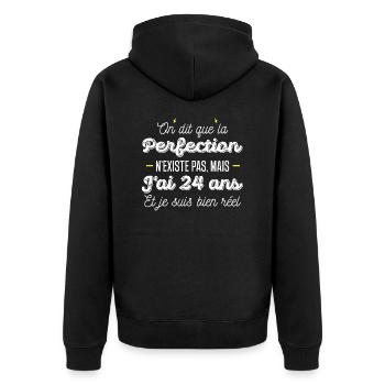 24 ans de perfection / humour anniversaire 24 ans - Veste à capuche bio Premium Unisexe - noir - Dos - Nico (187cm)