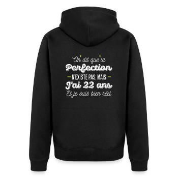 22 ans de perfection / humour anniversaire 22 ans - Veste à capuche bio Premium Unisexe - noir - Dos - Nico (187cm)