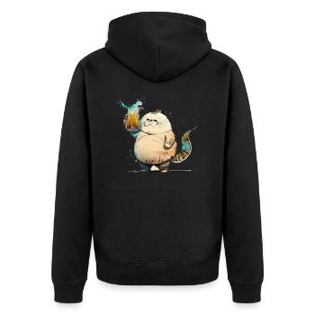Un gros chat drôle boit de la bière - Veste à capuche bio Premium Unisexe - noir - Dos - Nico (187cm)