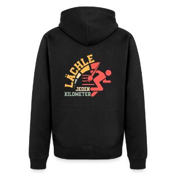 Lächle jeden Kilometer Joggen Laufen - Unisex Premium Bio Zip Hoodie - Schwarz - Hinten - Nico (187cm)