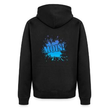 Moin! - Unisex Premium Bio Zip Hoodie - Schwarz - Hinten - Nico (187cm)