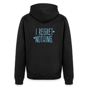 i regret nothing! - Unisex Premium Organic Zip Hoodie - black - Back - Nico (187cm)
