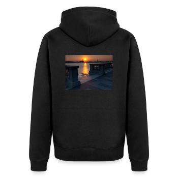 Sonnenuntergang in Venedig - Unisex Premium Bio Zip Hoodie - Schwarz - Hinten - Nico (187cm)