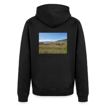 Schafe, Esel, Berge, Wiesen - Unisex Premium Bio Zip Hoodie - Schwarz - Hinten - Nico (187cm)