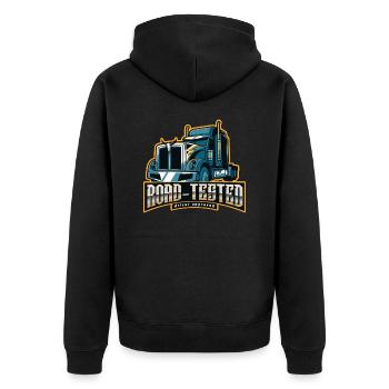 Road Tested - Unisex Premium Organic Zip Hoodie - black - Back - Nico (187cm)