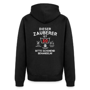 This wizard is 50. - Unisex Premium Organic Zip Hoodie - black - Back - Nico (187cm)