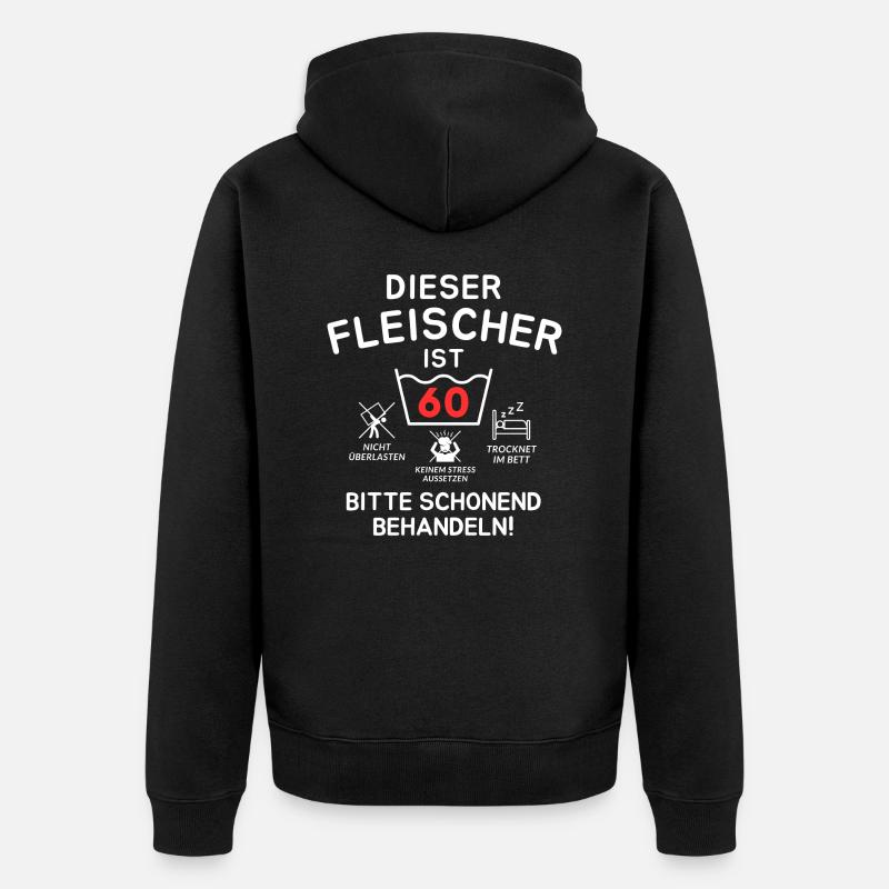 Ce boucher a 60 ans. - Veste à capuche bio Premium Unisexe - noir