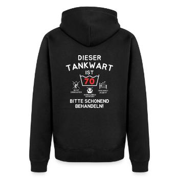 This gas station attendant is 70. - Unisex Premium Organic Zip Hoodie - black - Back - Nico (187cm)