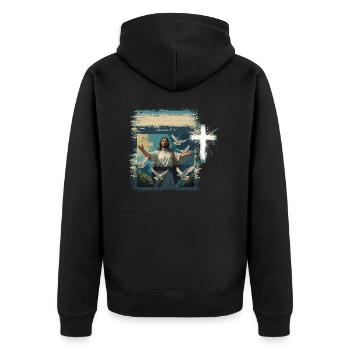 Hope & Future - Inspiring Christian T-Shirt T-Shir - Unisex Premium Bio Zip Hoodie - Schwarz - Hinten - Nico (187cm)