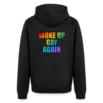 Wieder schwul aufgewacht - lustige LGBTQ-Pride - Unisex Premium Bio Zip Hoodie - Schwarz - Hinten - Nico (187cm)