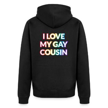 Ich liebe meinen schwulen Cousin - Unisex Premium Bio Zip Hoodie - Schwarz - Hinten - Nico (187cm)