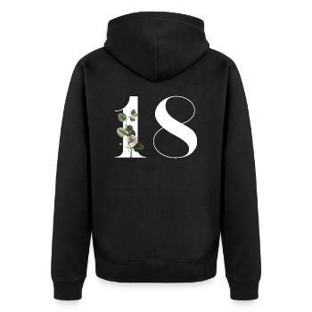 Numéro 18 floral vert -18e anniversaire floral - Veste à capuche bio Premium Unisexe - noir - Dos - Nico (187cm)