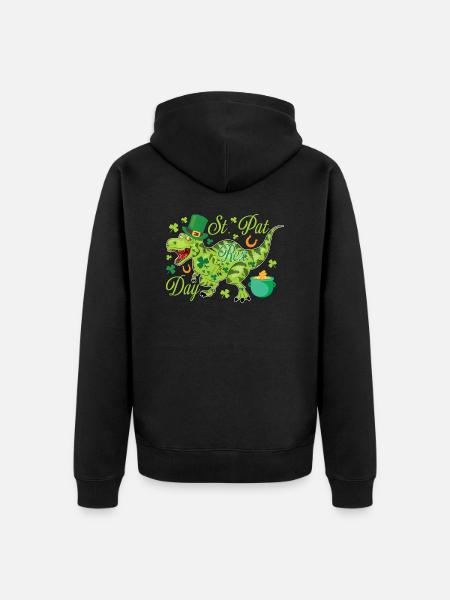 St. Patrick's Day T-Rex - Unisex Premium Organic Zip Hoodie - black