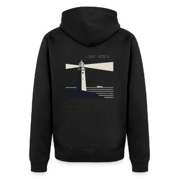 LIGHT HOUSE - Unisex Premium Organic Zip Hoodie - black - Back - Nico (187cm)