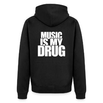 Music is my Drug Medizin Spruch Musik Droge Party - Unisex Premium Bio Zip Hoodie - Schwarz - Hinten - Nico (187cm)