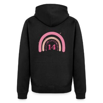 14th Anniversary Rainbow Rose - Unisex Premium Organic Zip Hoodie - black - Back - Nico (187cm)