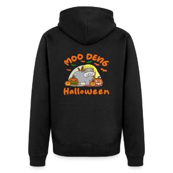 Moo Deng Halloween - Unisex Premium Bio Zip Hoodie - Schwarz - Hinten - Nico (187cm)