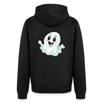 ghost funny - Unisex Premium Bio Zip Hoodie - Schwarz - Hinten - Nico (187cm)