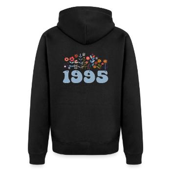 1995 Motif floral 1995 Floral thème fleurs 1995 - Veste à capuche bio Premium Unisexe - noir - Dos - Nico (187cm)
