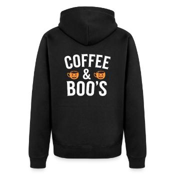 Halloween - Coffee & Boo´s Gruseliger Kaffee - Unisex Premium Bio Zip Hoodie - Schwarz - Hinten - Nico (187cm)