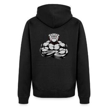 Strong Bulldog 02 - Unisex Premium Organic Zip Hoodie - black - Back - Nico (187cm)