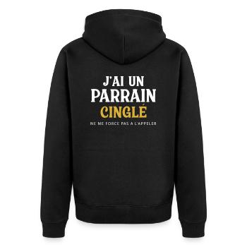 j'ai un parrain cinglé ne me force pas a l'appler - Veste à capuche bio Premium Unisexe - noir - Dos - Nico (187cm)
