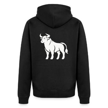 stier - Unisex Premium Bio Zip Hoodie - Schwarz - Hinten - Nico (187cm)