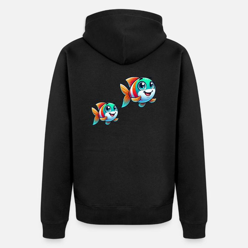 Bande dessinée de poisson - Veste à capuche bio Premium Unisexe - noir